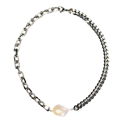 Necklace Silver Chain White Pearl