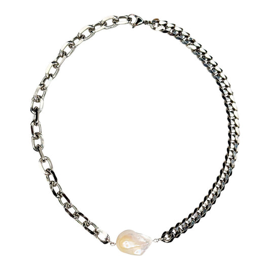 Necklace Silver Chain White Pearl