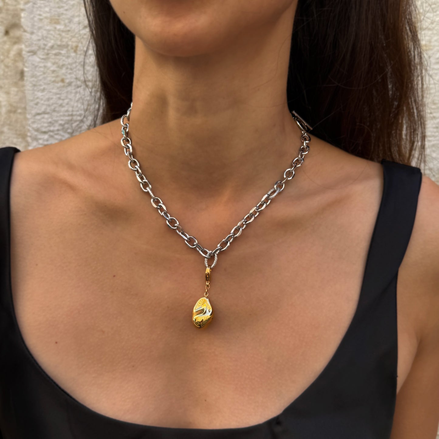 Necklace Silver With Gold Pearl