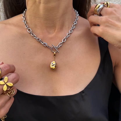 Necklace Silver With Gold Pearl