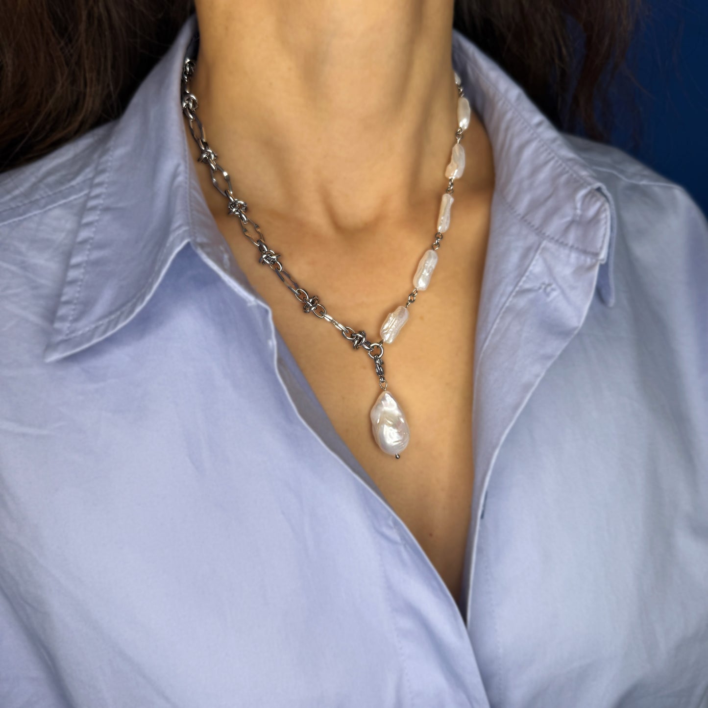 Necklace Transformer With Natural Keshi Pearl
