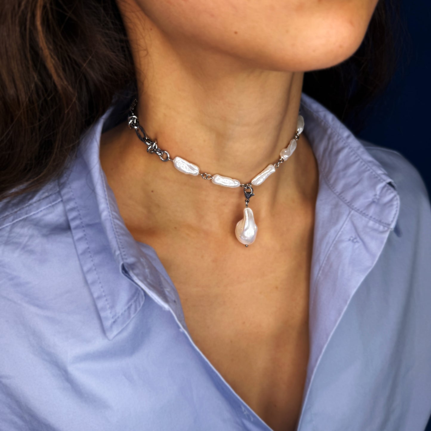 Necklace Transformer With Natural Keshi Pearl