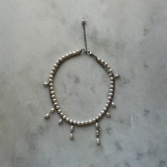 Necklace White Pearl With Pendants From White Pearls