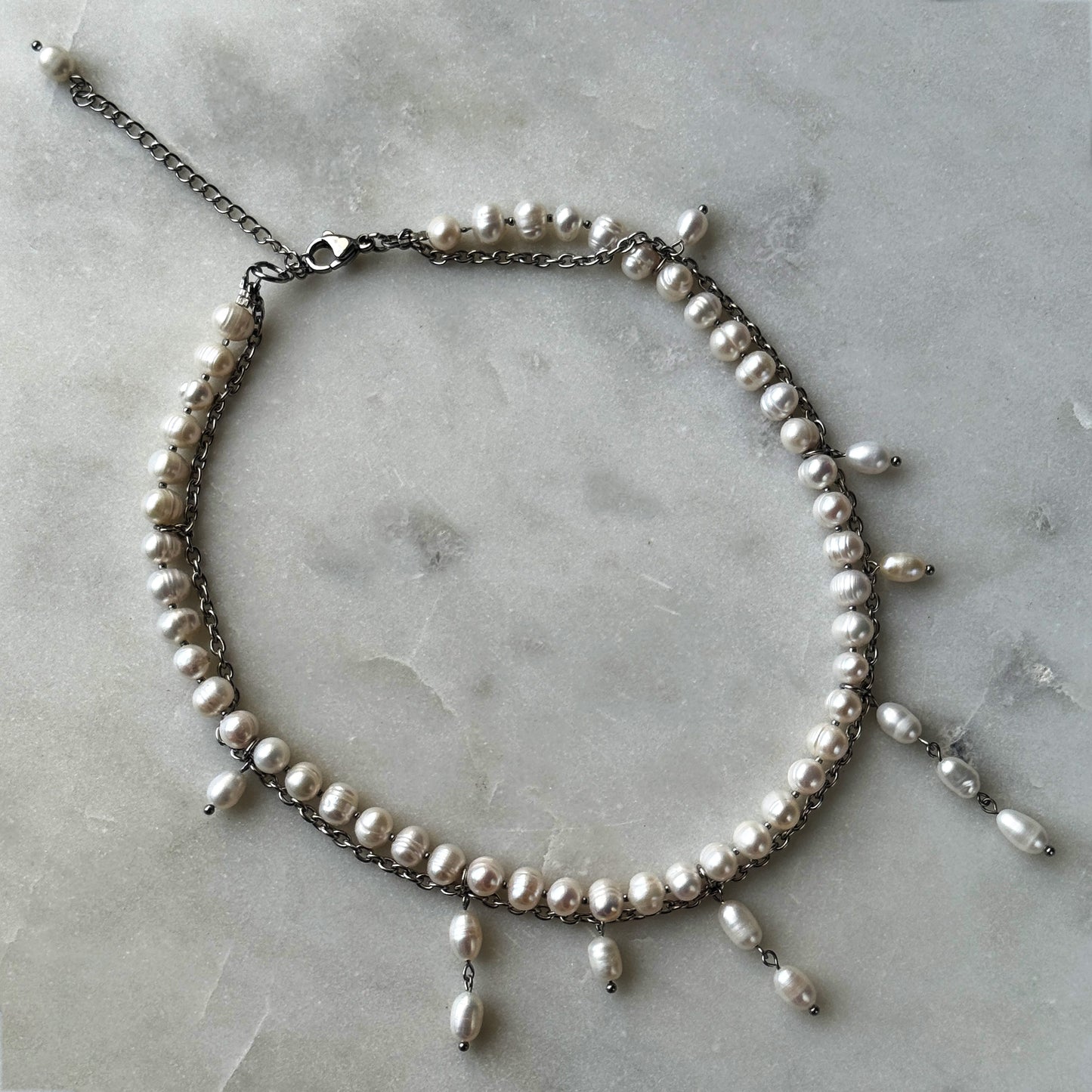Necklace White Pearl With Pendants From White Pearls