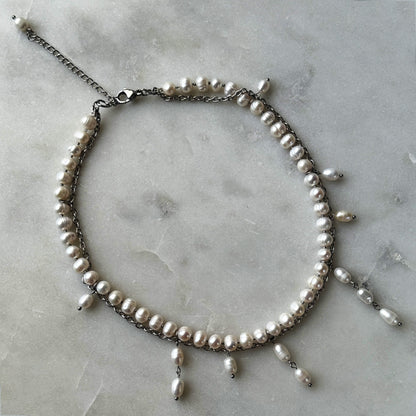 Necklace White Pearl With Pendants From White Pearls