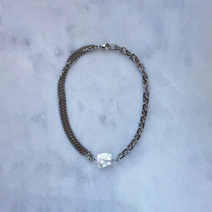 Necklace Silver Chain White Pearl