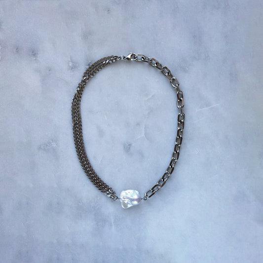 Necklace Silver Chain White Pearl