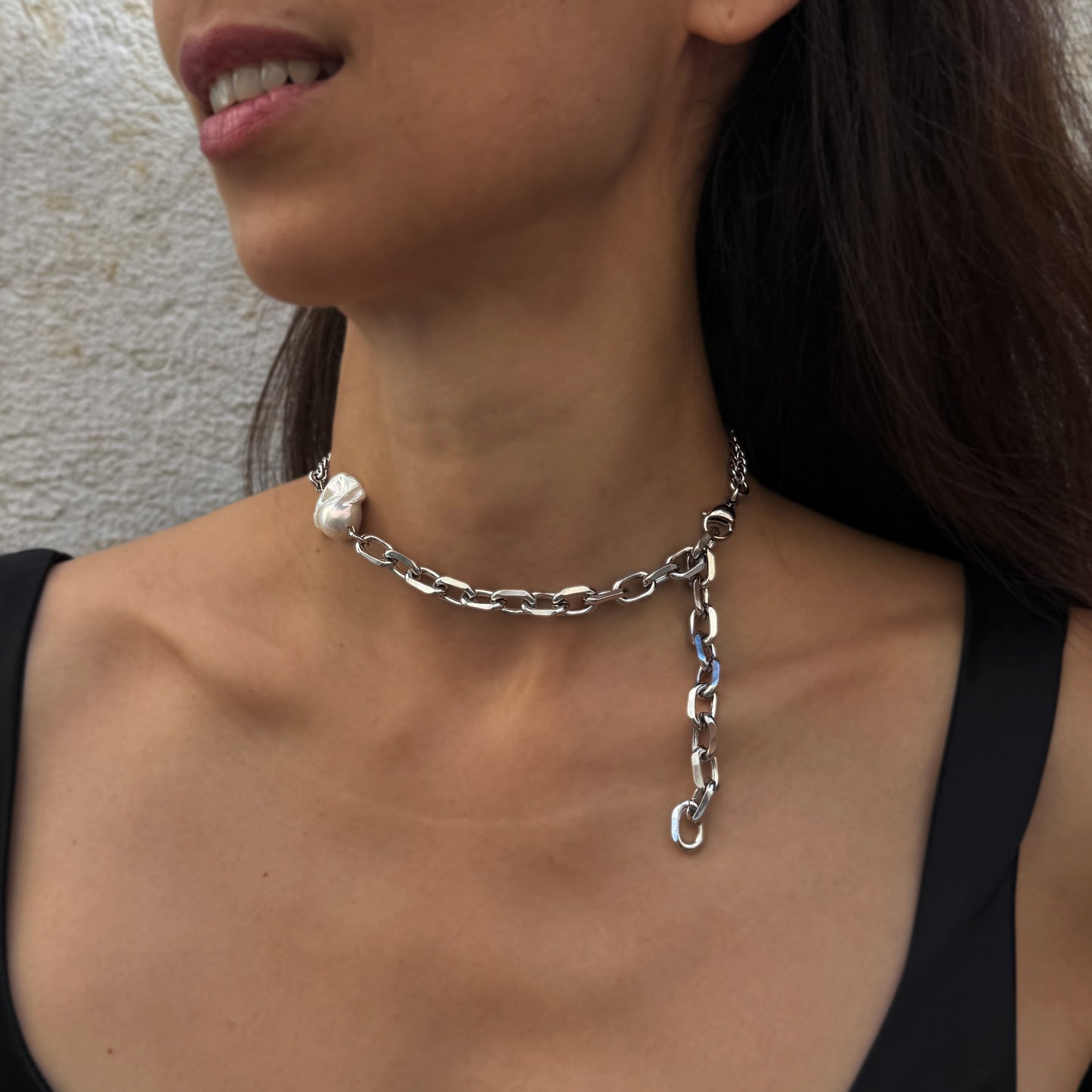 Necklace Silver Chain White Pearl