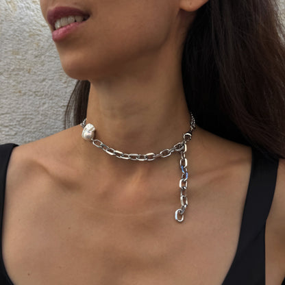 Necklace Silver Chain White Pearl