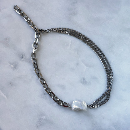 Necklace Silver Chain White Pearl