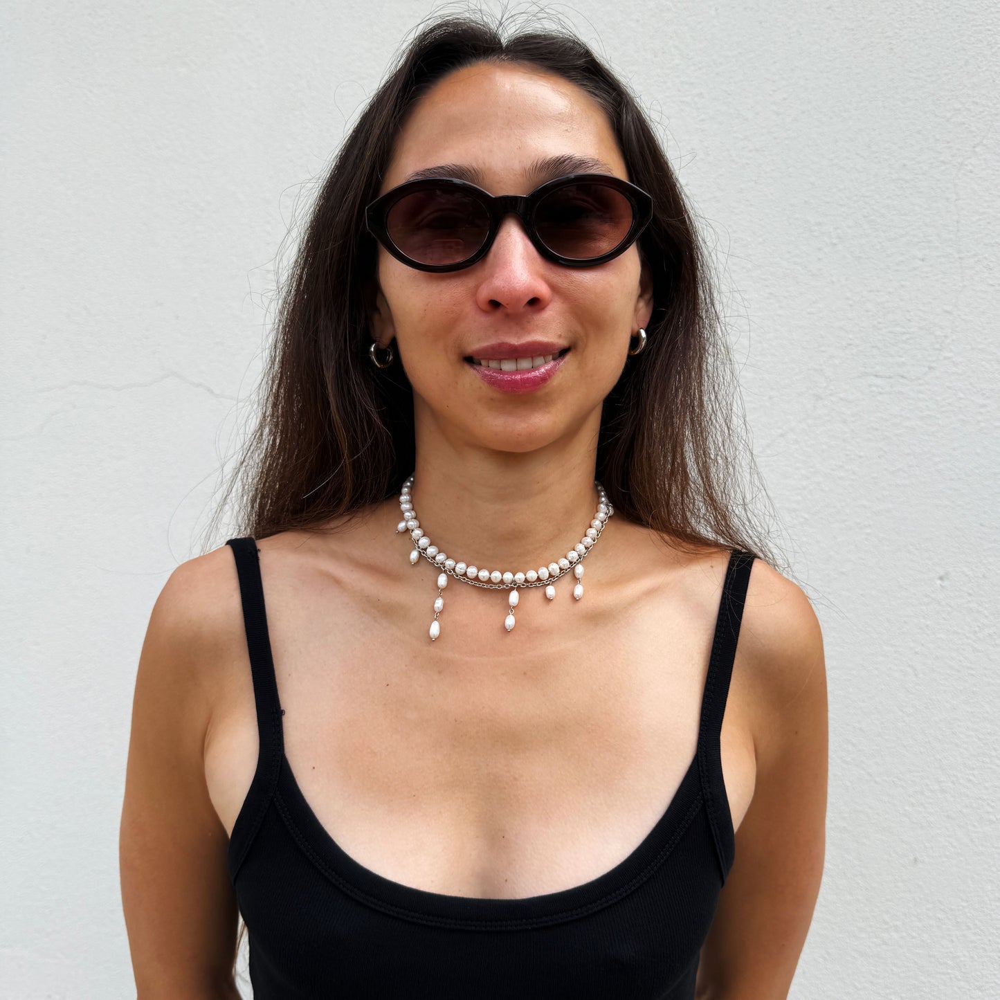 Necklace White Pearl With Pendants From White Pearls