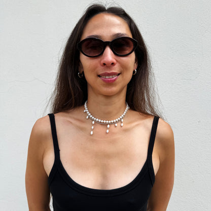 Necklace White Pearl With Pendants From White Pearls