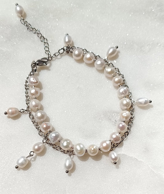 Pearl Cascade Silver Bracelet