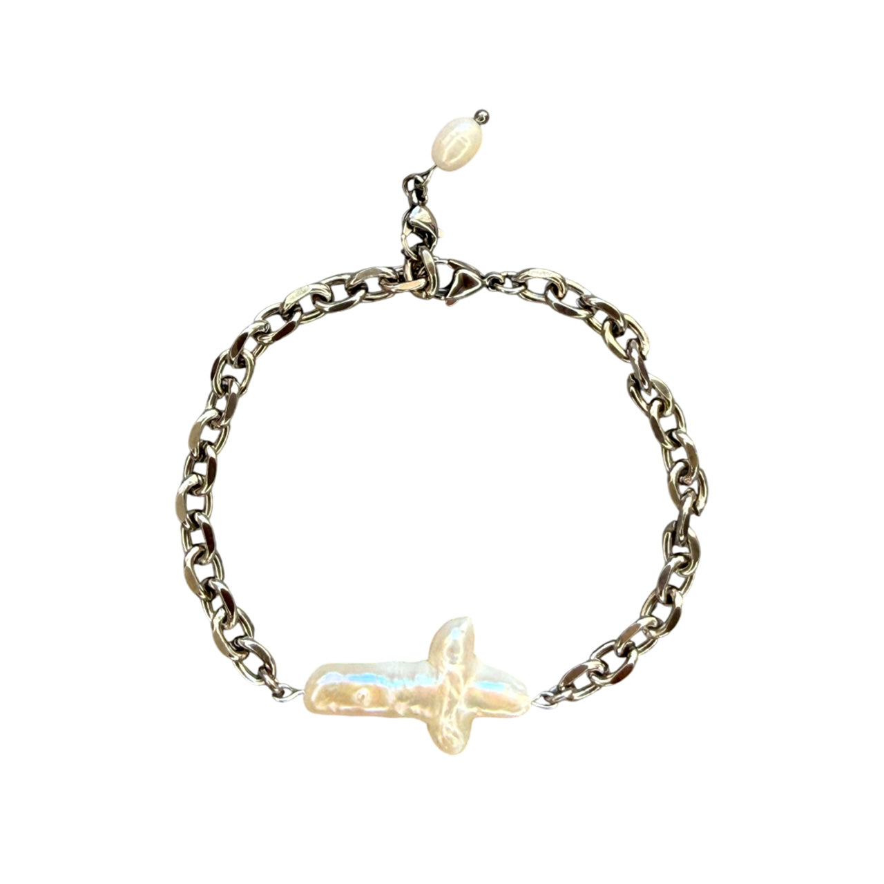 Pearl Cross Gold Chain Bracelet