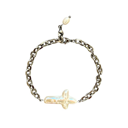 Pearl Cross Gold Chain Bracelet