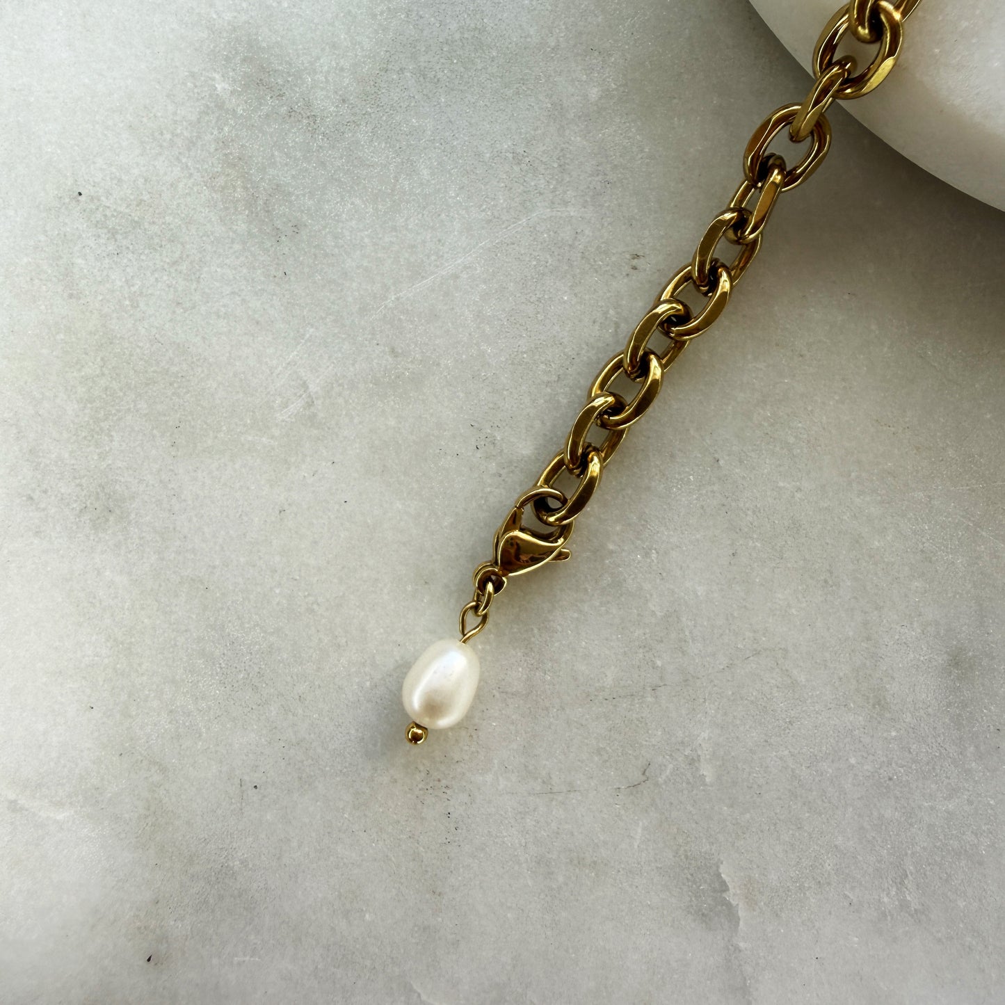 Pearl Cross Gold Chain Bracelet