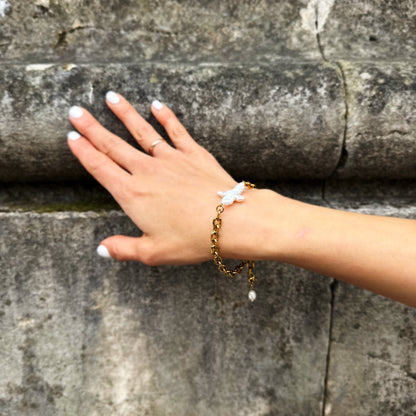 Pearl Cross Gold Chain Bracelet