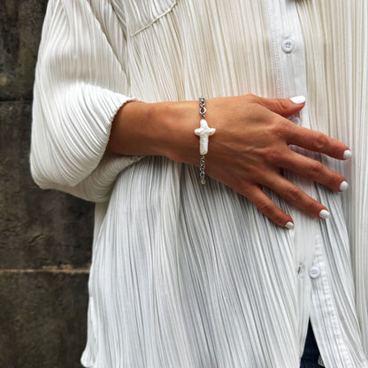 Pearl Cross Gold Chain Bracelet