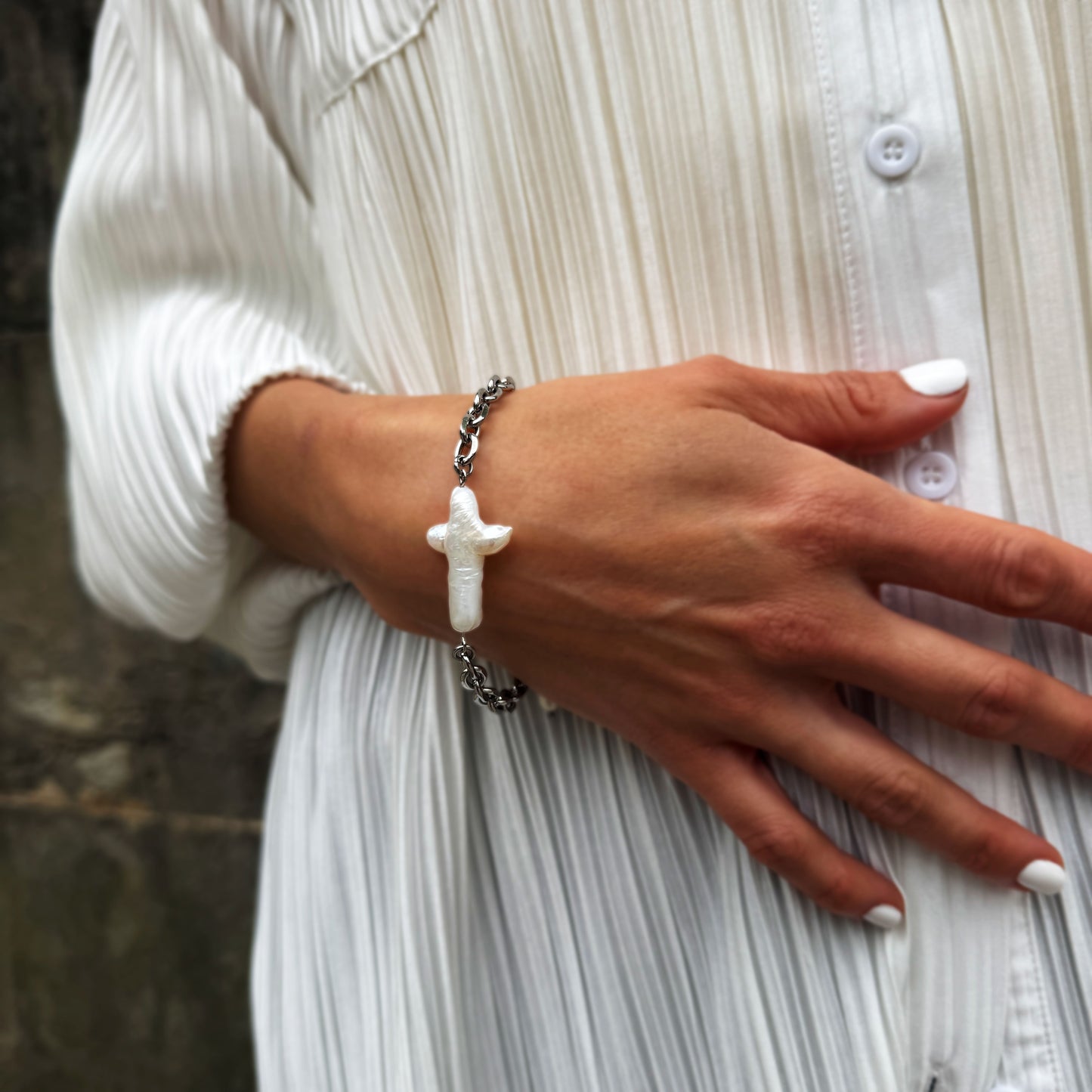 Pearl Cross Gold Chain Bracelet