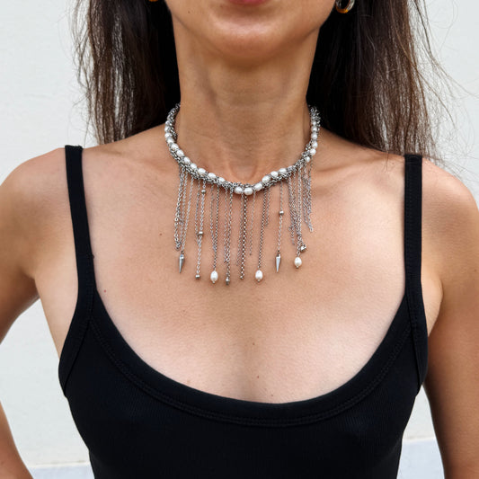 White Pearl Rain Necklace