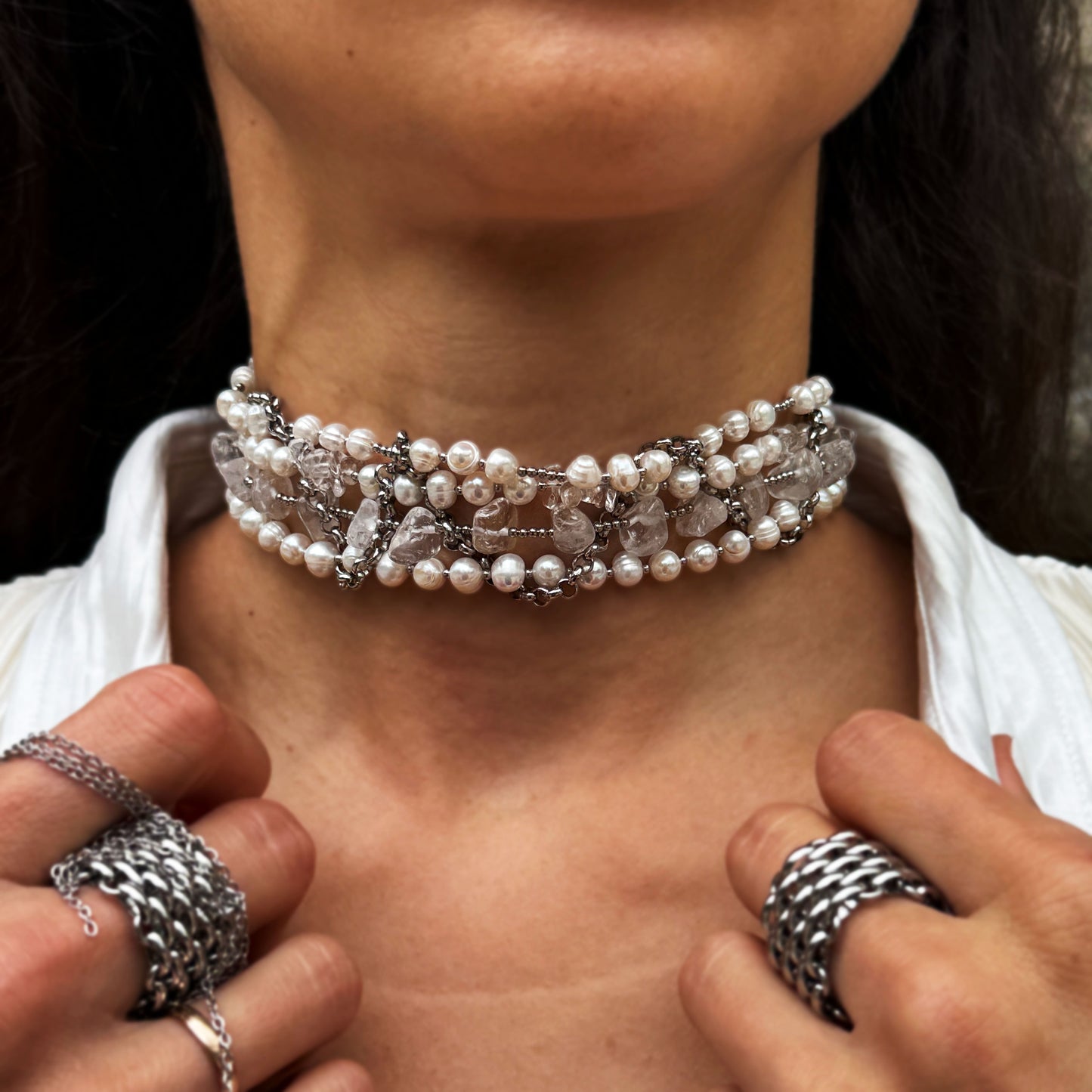 Pearl and Rock Crystal Choker