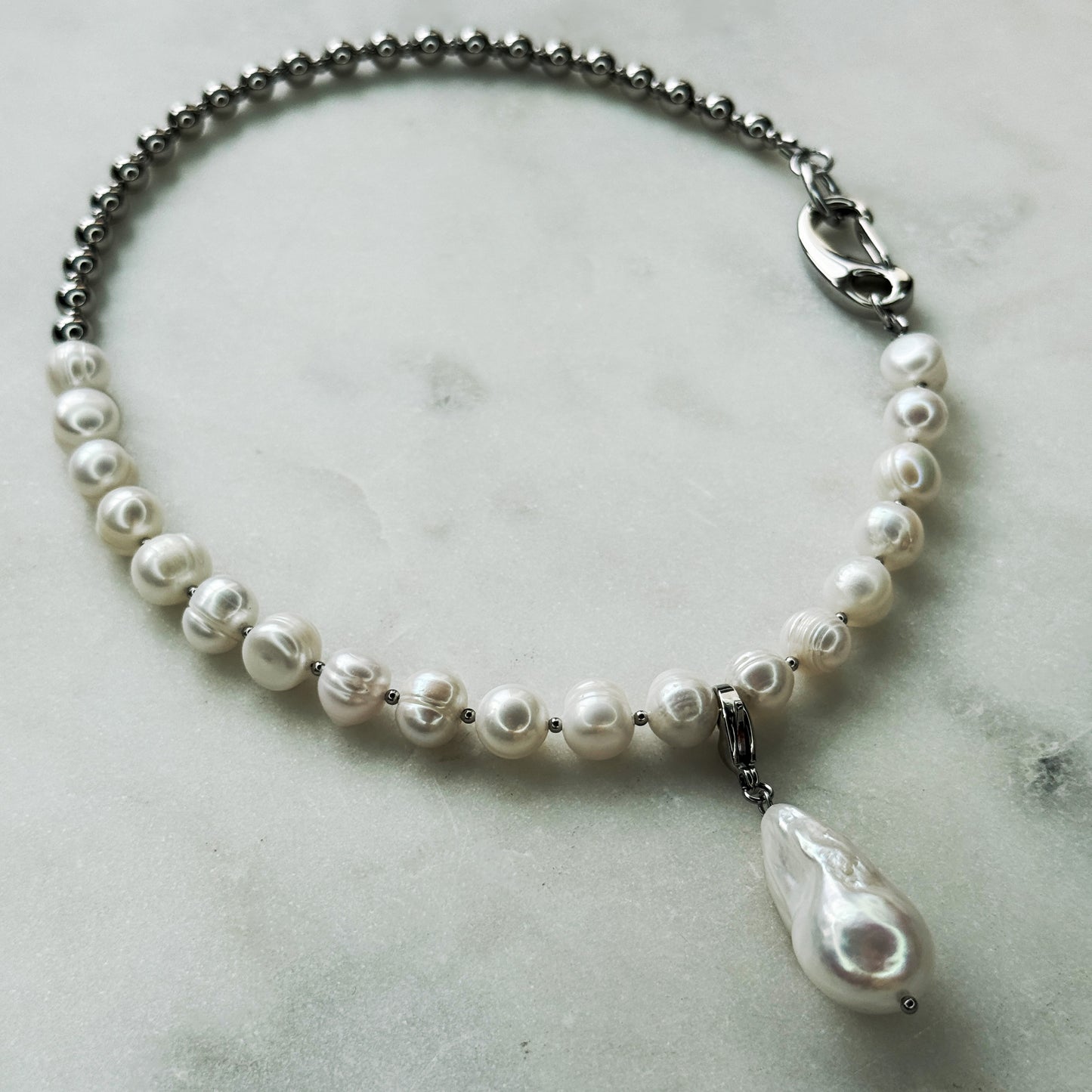 Pearl and Steel Choker with Removable Pendant