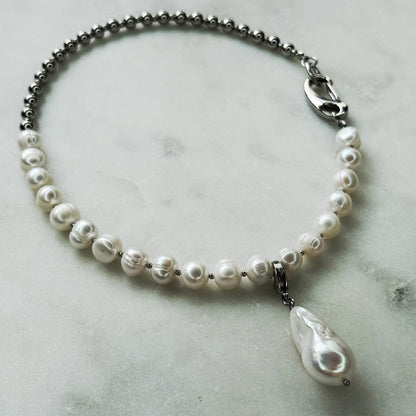Pearl and Steel Choker with Removable Pendant
