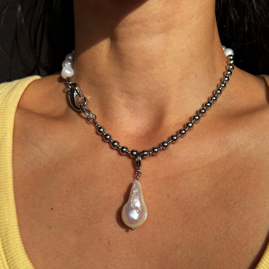 Pearl and Steel Choker with Removable Pendant