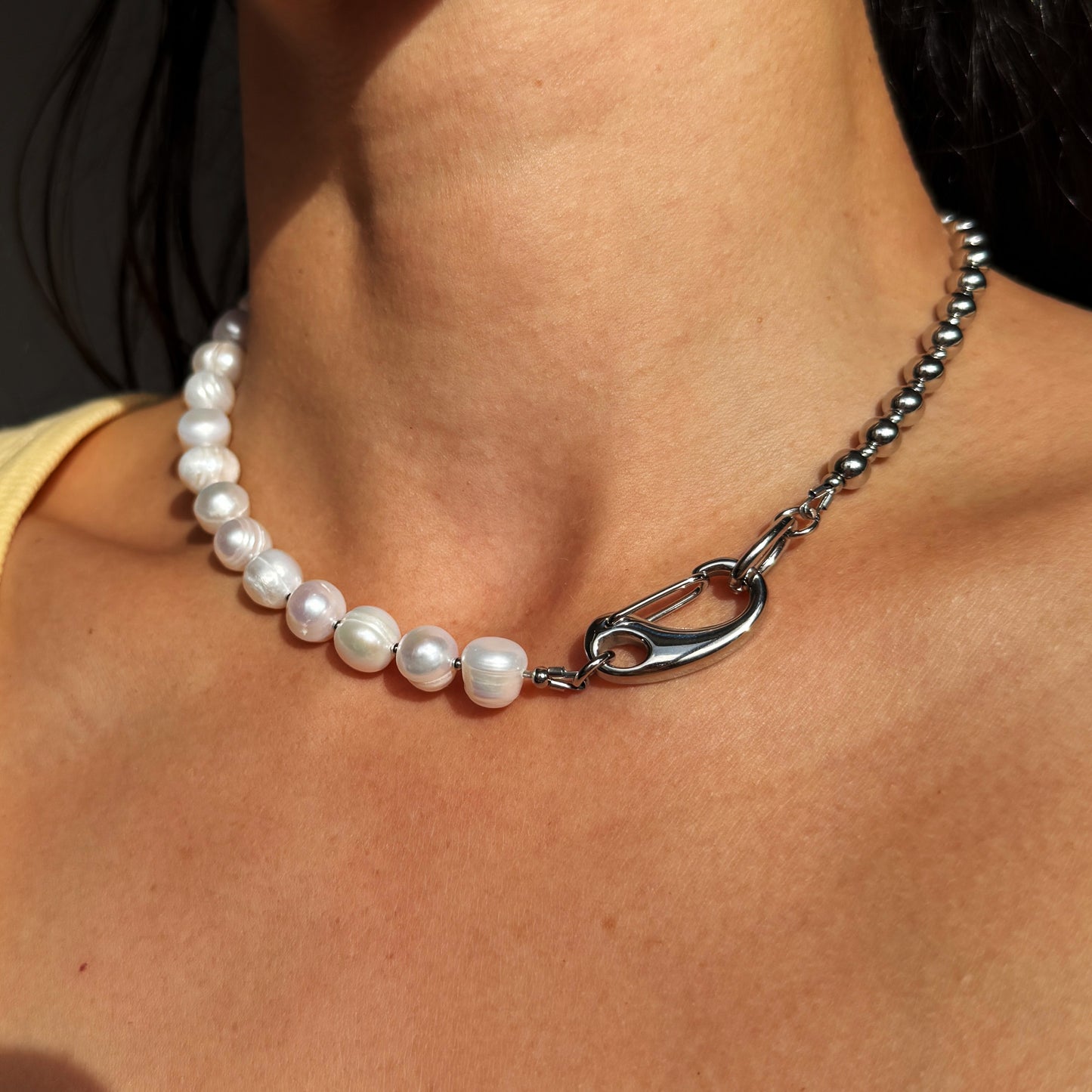 Pearl and Steel Choker with Removable Pendant
