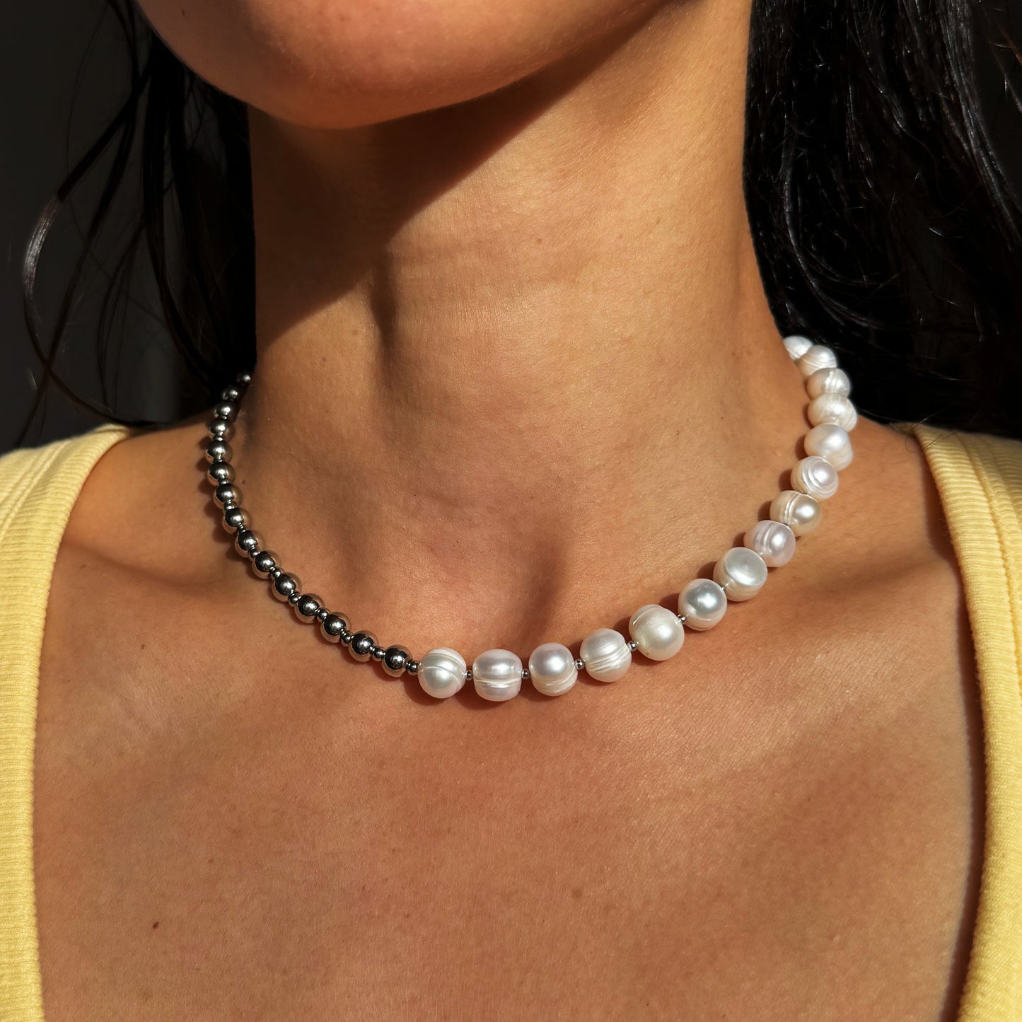 Pearl and Steel Choker with Removable Pendant