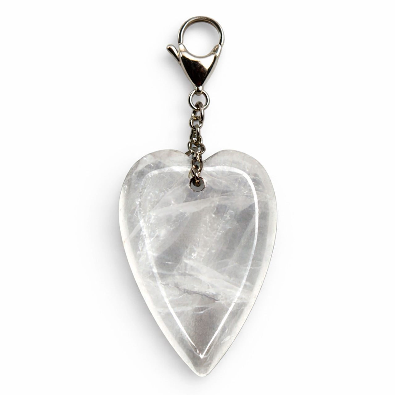 Pendant With Carabiner - Heart From Rock Crystal