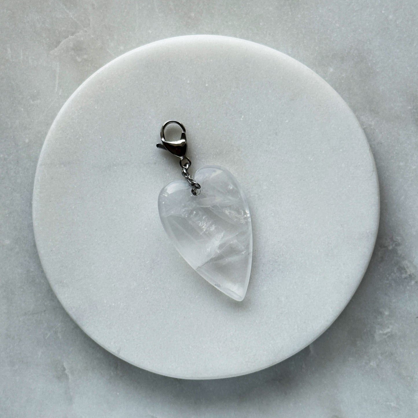 Pendant With Carabiner - Heart From Rock Crystal