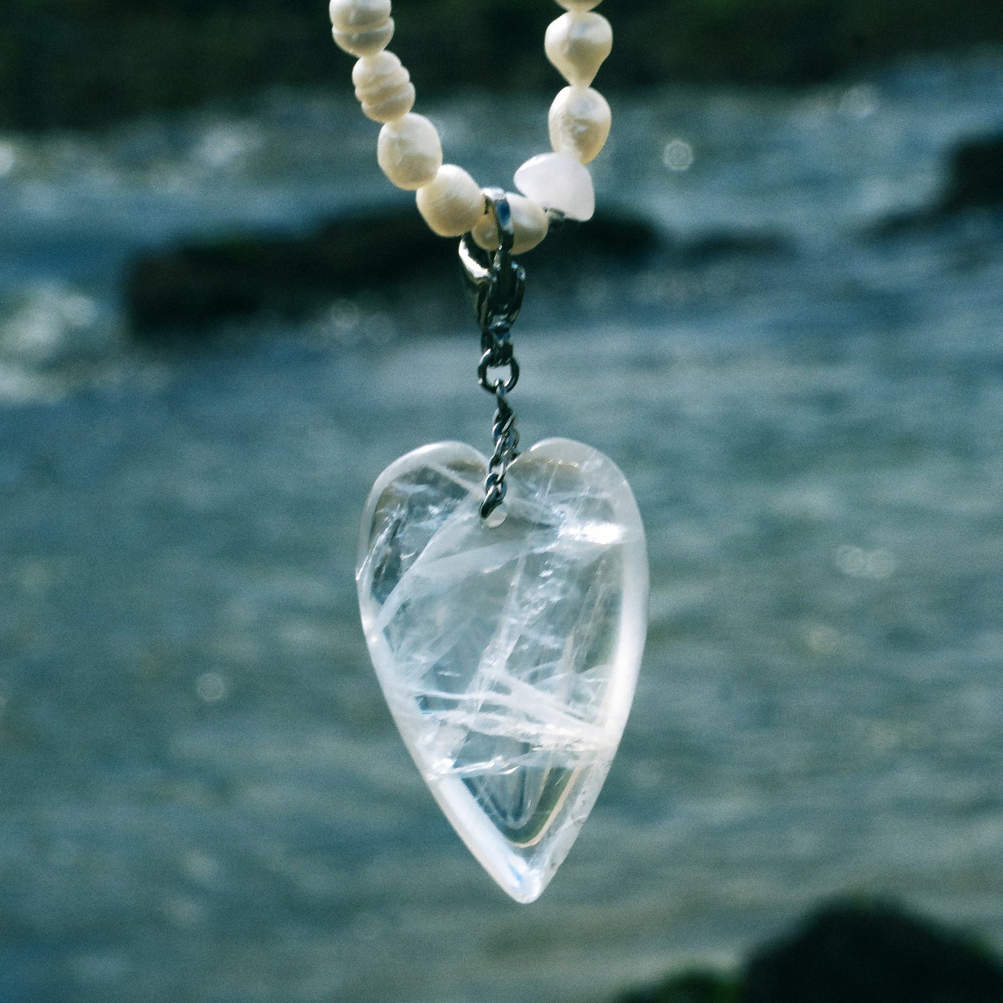 Pendant With Carabiner - Heart From Rock Crystal