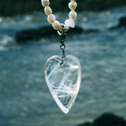 Pendant With Carabiner - Heart From Rock Crystal