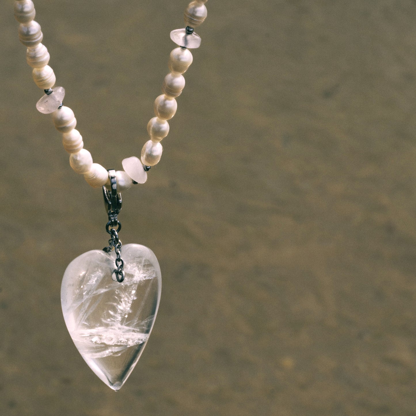Pendant With Carabiner - Heart From Rock Crystal