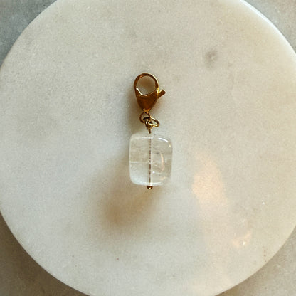 Rock Crystal Cube Pendant Gold