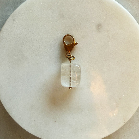 Rock Crystal Cube Pendant Gold