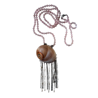 Rose Quartz & Shell Fringe Necklace