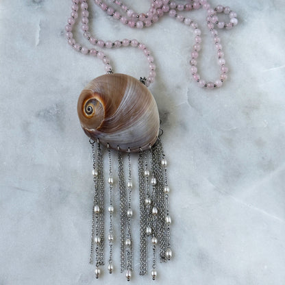 Rose Quartz & Shell Fringe Necklace