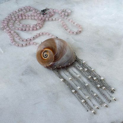 Rose Quartz & Shell Fringe Necklace