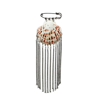 Brooch - Scallop Shell With Silver Fringe with Pearls