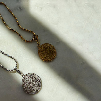 Silver Aztec Calendar Coin Pendant