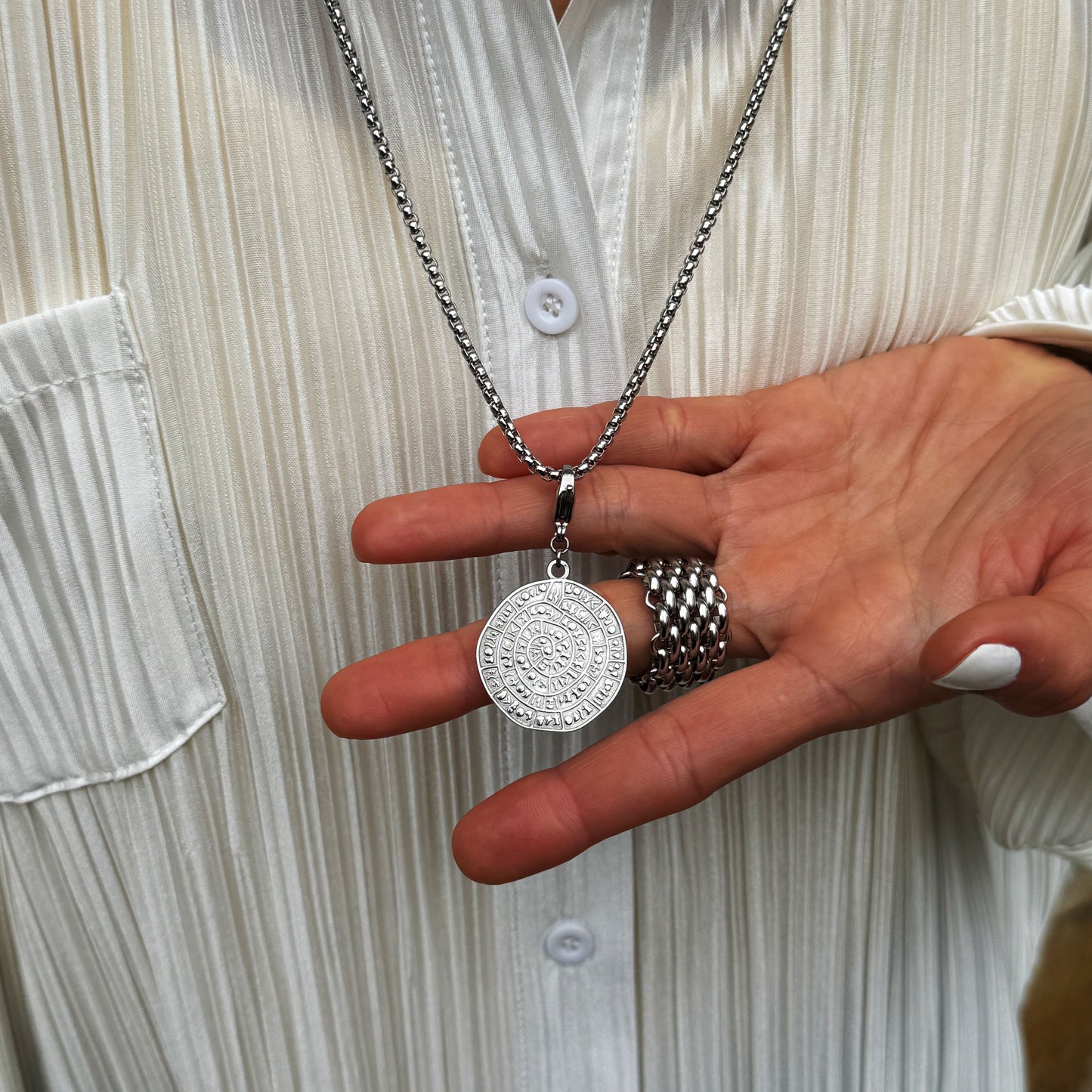 Silver Aztec Calendar Coin Pendant