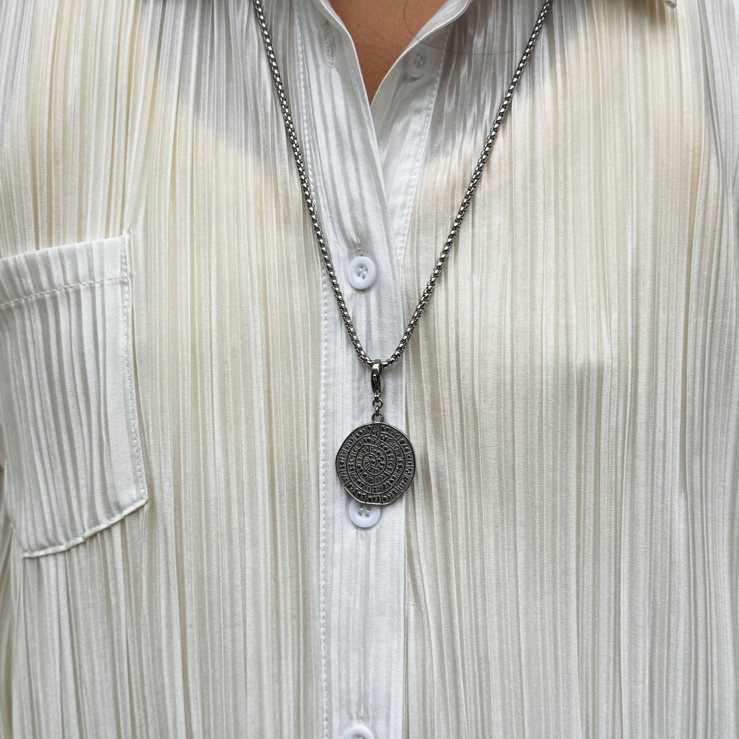 Silver Aztec Calendar Coin Pendant