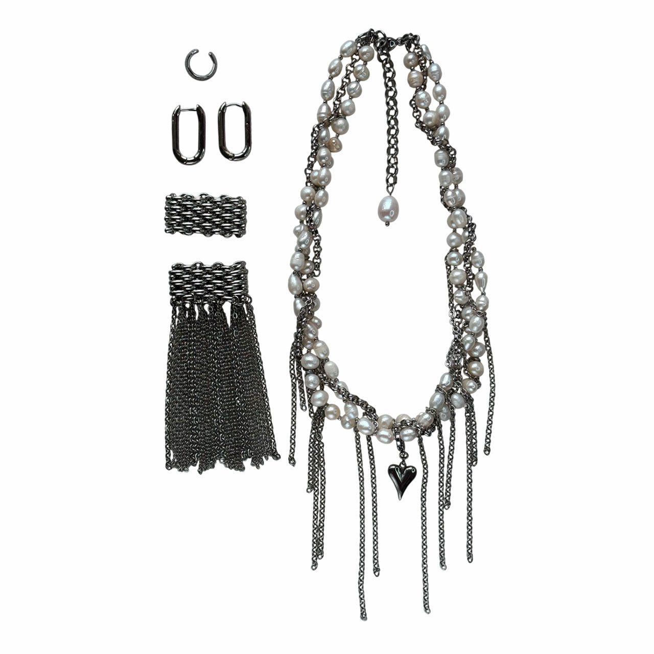 Silver Set - Pearl Heart