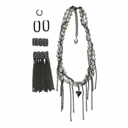 Silver Set - Pearl Heart