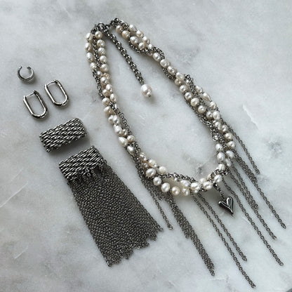 Silver Set - Pearl Heart