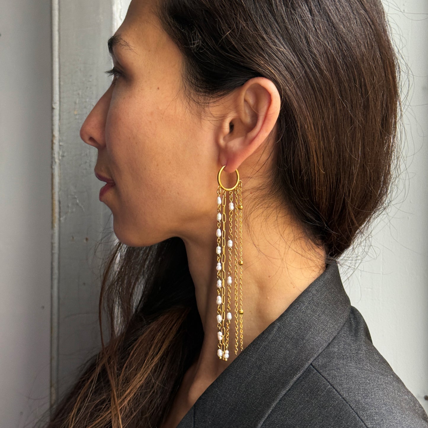 Single Earring Pearl And Fringe