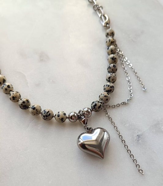 Spotted Silver Heart Necklace