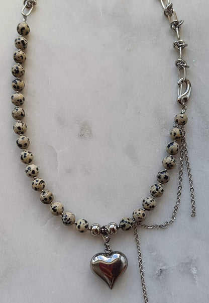 Spotted Silver Heart Necklace